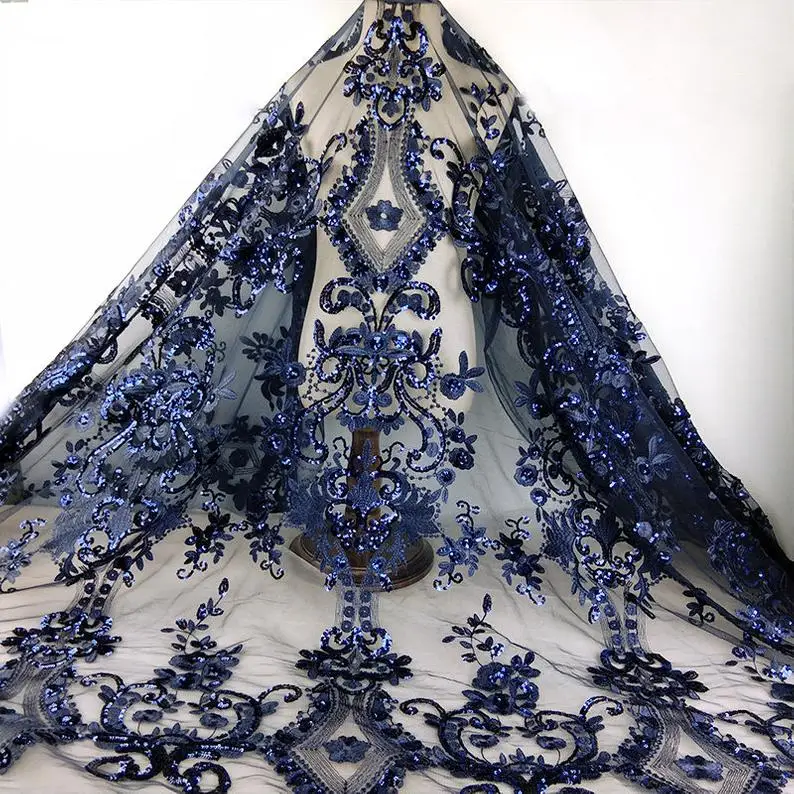 

diy Handmade tulle Sequins Lace Fabric sequins Embroidered African French Lace for wedding/evening / party dress cheongsam