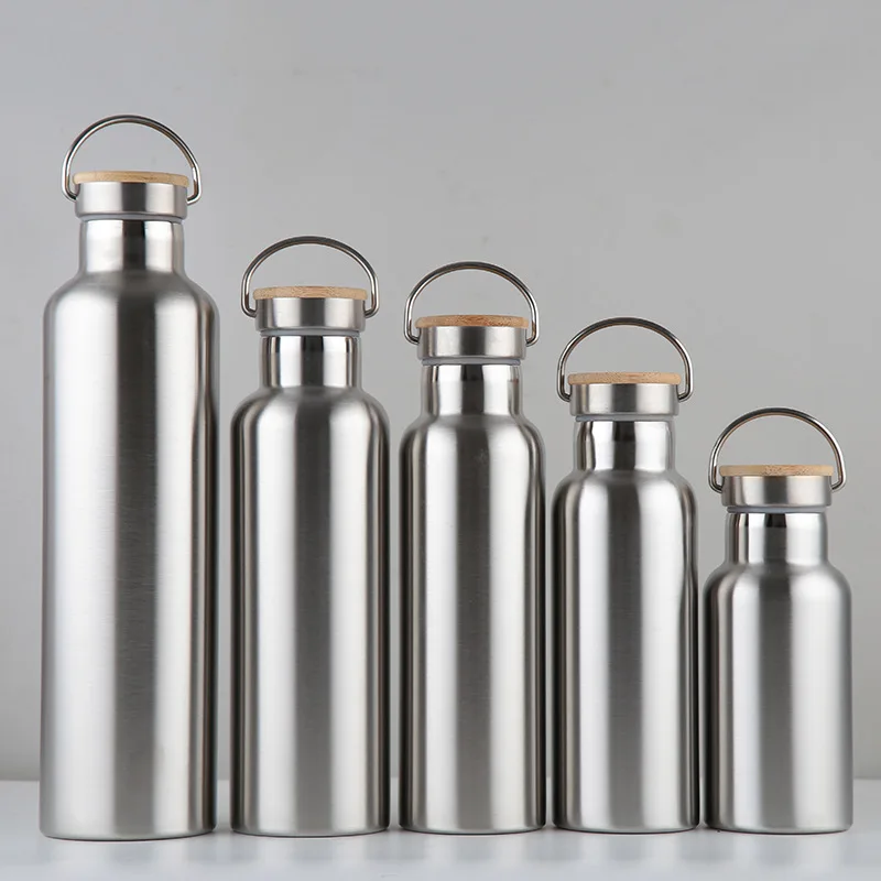 Термос из нержавеющей стали с бамбуковой чашкой термос двойными стенками для