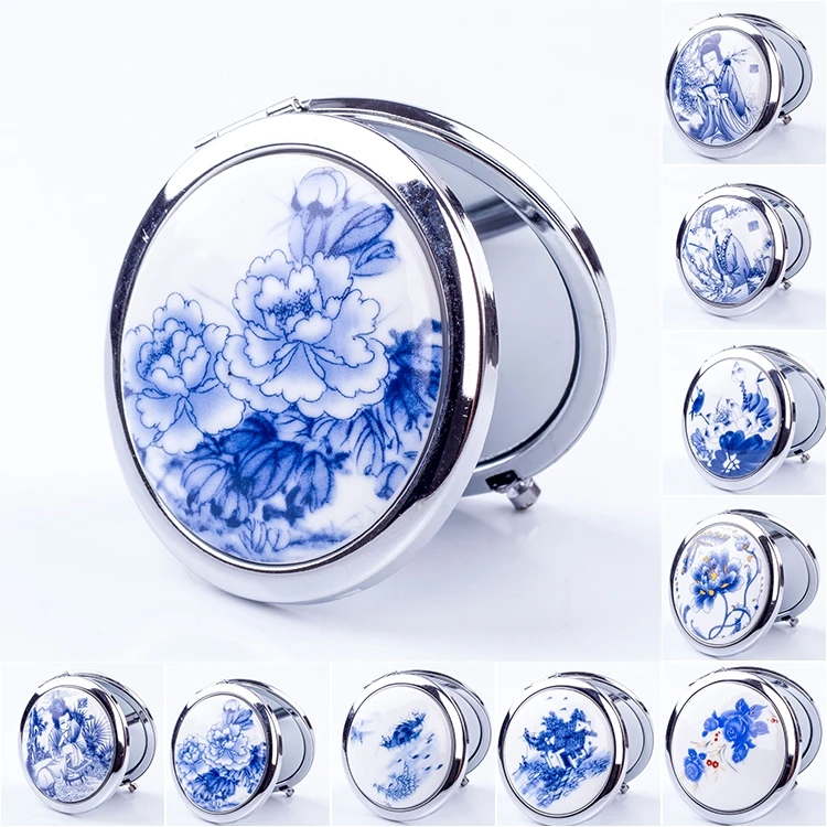 

Makeup Mirror White and Blue Porcelain Pocket Mirrors