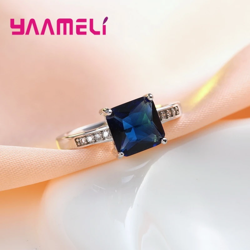 Кольцо YAAMELI элегантный таинственный стиль квадратный глубоководный синий камень