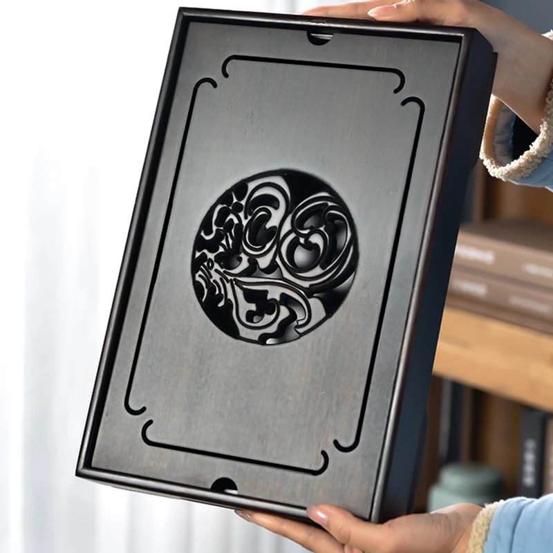 Rectangular Tea Tray Kitchen Accessories Set Table kung-Fu Water Storage tray Natural Bamboo Wood Tray-Drainag | Дом и сад