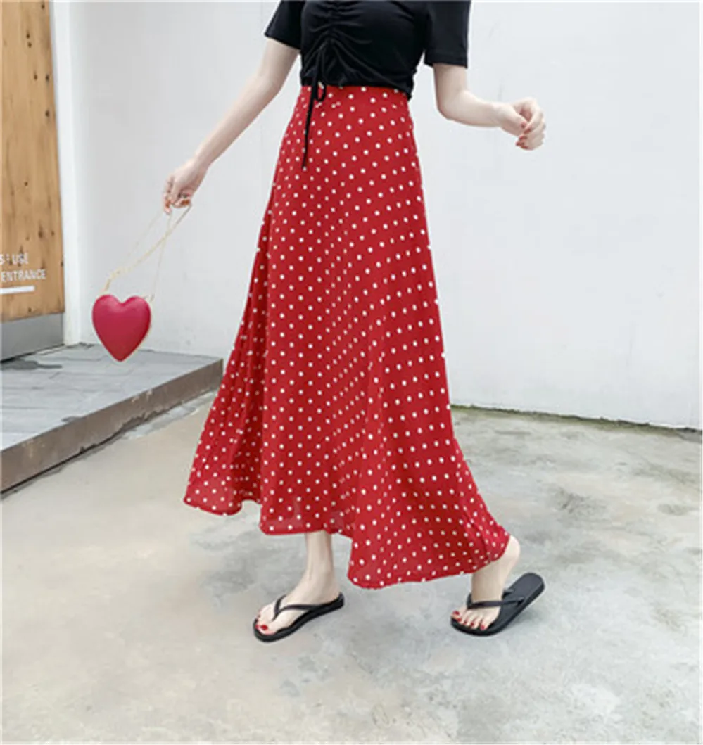 Корейская модная шифоновая юбка женская летняя средней длины трапециевидной
