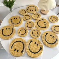 ins yellow smiling face coaster lovely household anti sscalding and heat insulation mat meal mat tabletop ornament photo prop