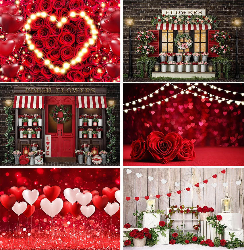

Romantic Valentine's Day Flower Shop Brick Wall Photography Background Photography Studio Props Happy Wife Happy Life