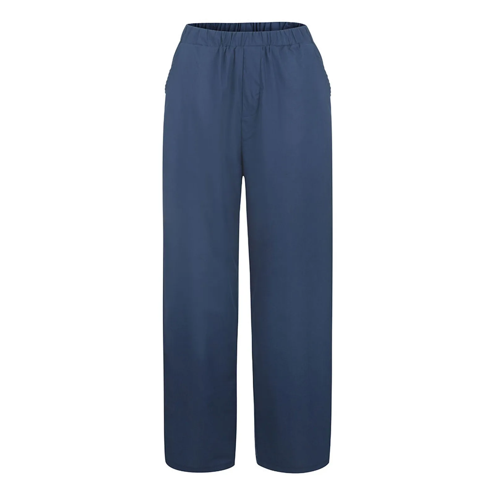 

Women Summer Pants Casual Pure Color Elastic Waist Linen Pockets Ankle Pants Comfy Daily Loose Simple Pant 2021