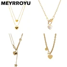 бижутерия для женщин 2021 цепочка на шею женская жемчуг ожерелье чокер на шею Женское колье MEYRROYU, из нержавеющей стали, с подвеской в виде сердца