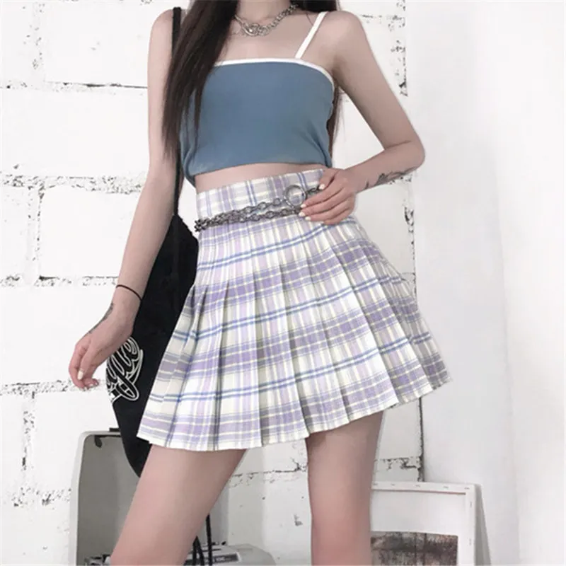 Женская плиссированная юбка с высокой талией трапециевидная в Корейском стиле