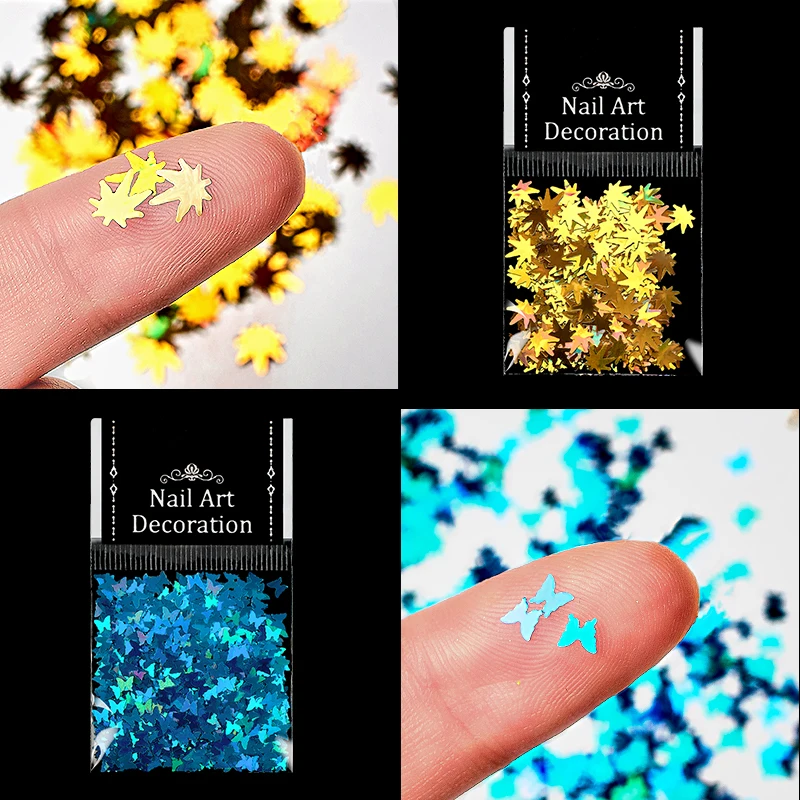 

Holographic Nail Glitter Sequins Sparkly 3D Thin Butterfly Maple Leaf Flakes Polish Decor for Nail Art Accessories