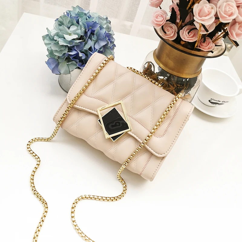 

Womens Diamond Small Square Bag Soft Leather Chain Shoulder Bag Woman 2021 New Casual Ladies Red Flip Cover Hasp Messenger Bags