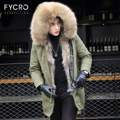Junlv junlv fur Мужское пальто из натурального меха енота, новинка, зимняя теплая Толстая куртка, повседневное пальто с капюшоном из натурального меха, мужские парки размера плюс 4XL - Цвет: Junlv junlv fur