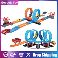 68pcs railway car track racing track toys set bend flexible pull back drift race track car educational toys for kids boy gift