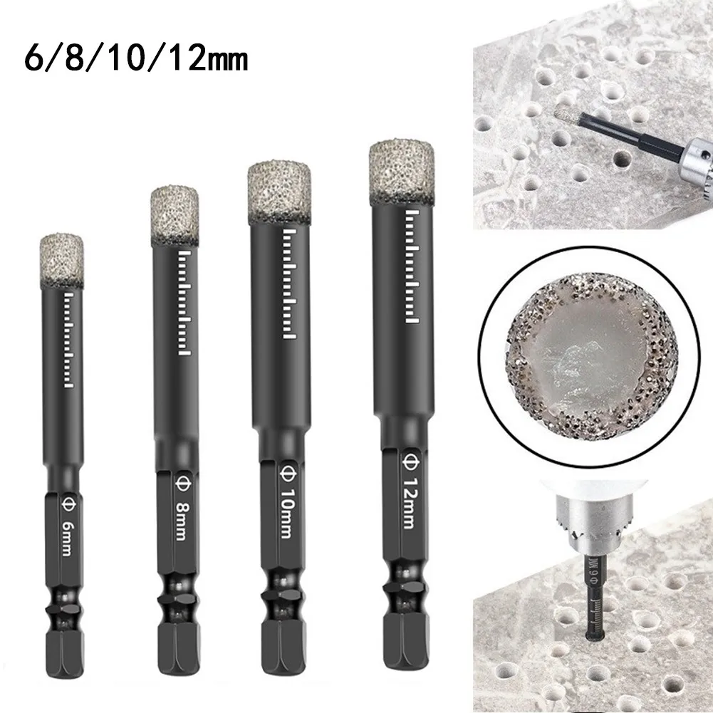 

1/4Pcs 6/8/10/12mm Diamond Dry Drill Bit Vaccum Brazed Diamond Dry Drill Bits Hole Cutter For Marble Ceramic For Drilling