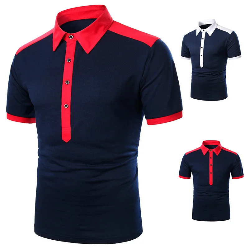 

Casual Solid Color Men's Short Sleeves Polo Summer High Quality Contrast Color Turn Down Collar Polo Shirts Men Streetwear Tops