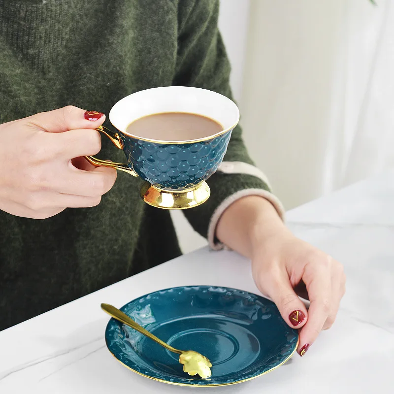 

Ceramic Coffee Cups Set Small European Luxury Creative Gift For Lovers Golden Silver Design Porcelain Tea Cup Set