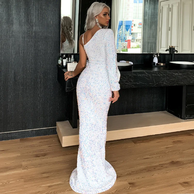 

Christmas Party Dress Long Elegant Celebrity Evening Sexy Dresses Women Autumn Winter White Dress