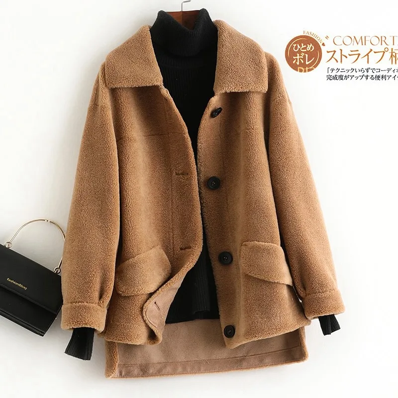 Зимняя женская меховая куртка из смесовой шерсти теплая верхняя одежда пальто