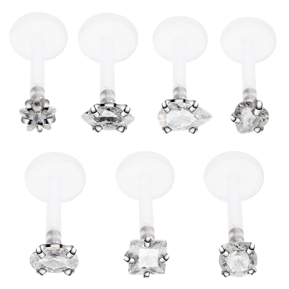

16G 1Pc Labret Lip Stud Piercing PTFE UV 3 Size Rod +1 Head White Zircon Lip Ring Body Piercing Jewelry for Women Ornament