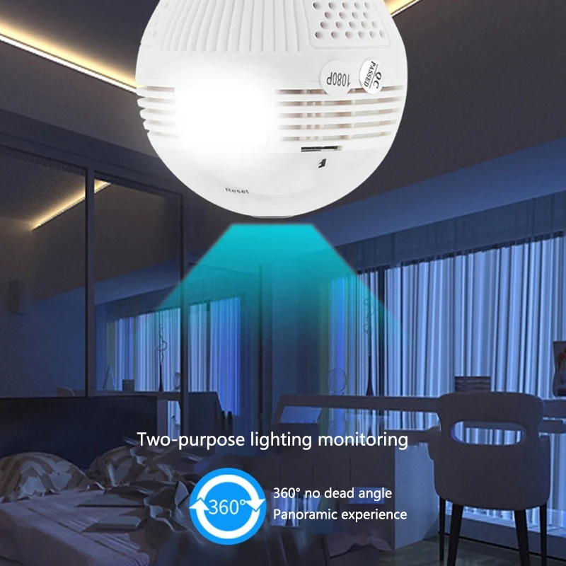 

960P WIFI Light Bulb Camera 360 degree Wide Angle Fisheye HD Indoor Camera Camera with Infrared+White Light Lamp Camera