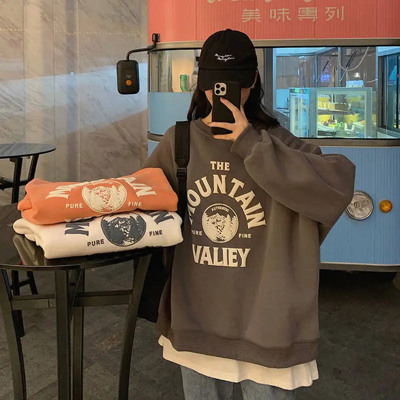 

Hoodies Women Plus Size Harajuku Velvet Thickening Letter Printed Womens Sweatshirt All-match Loose Street Style Hoodie Casual
