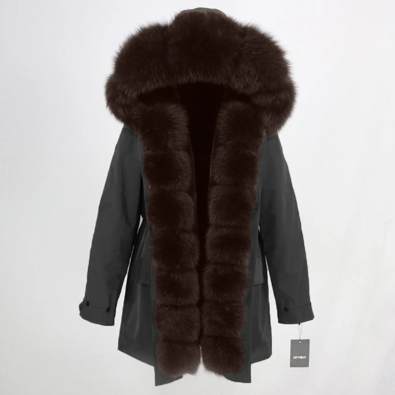 OFTBUY Водонепроницаемая длинная парка зимняя куртка Женское пальто из натурального меха натуральный Лисий меховой капюшон, воротник теплый съемный уличная Роскошная Новинка - Цвет: black dark brown