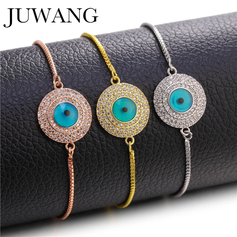 JUWANG Women Evil Eye Bracelets Cubic Zircon Eyes Charm Copper Chain Bracelet Fashion Jewelry For Christmas Gifts pulseras mujer | Украшения