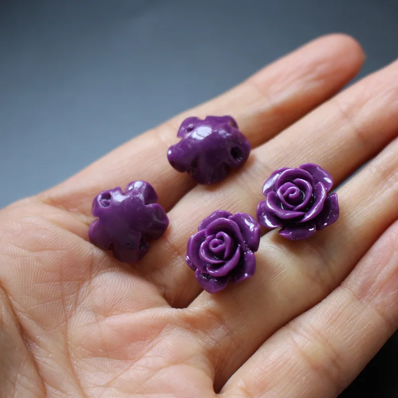 Dark Purple 10 шт. 12 мм 15 мм коралловые бусины Camelia коралловые Цветочные бусины кабошон многоцветные для изготовления ювелирных изделий - Цвет: Dark Purple