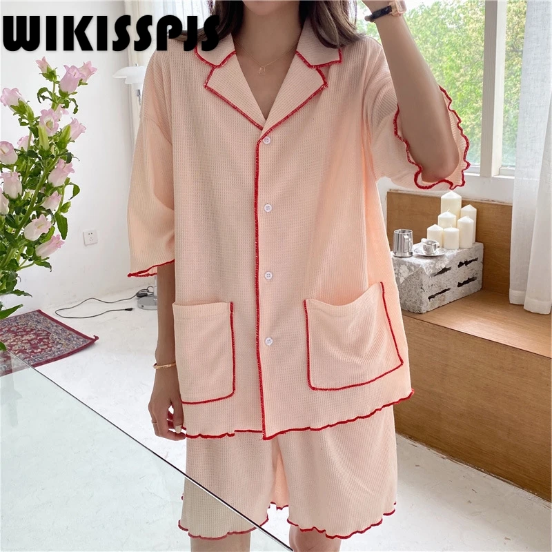 

Новинка лета 2022, Корейская контрастная свободная и удобная женская домашняя одежда с маленькими лацканами, домашняя одежда, топы для сна