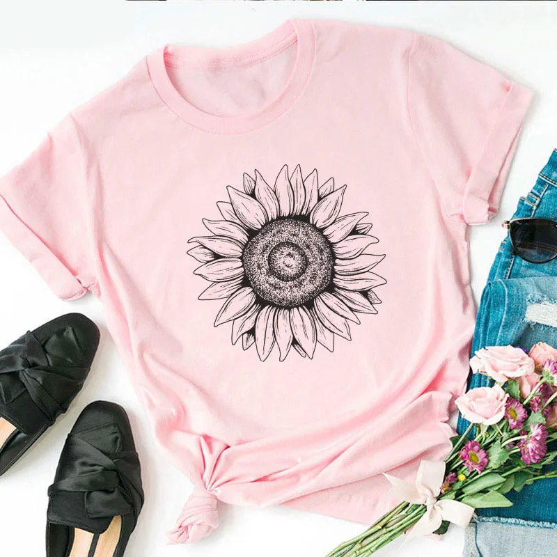

Dandelion Sunflower Print T Shirt Women Short Sleeve O Neck Loose Tshirt Women Tee Shirt Tops Female Clothes Camisetas Mujer