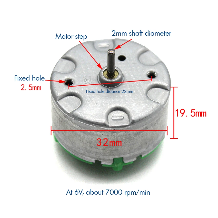 

Metal Shell Long Shaft 500 Motor Silent DC Motor DC 6V 7000RPM Micro Motor for DIY Toy Cars, Small Fan Models Shaft Dia 2mm