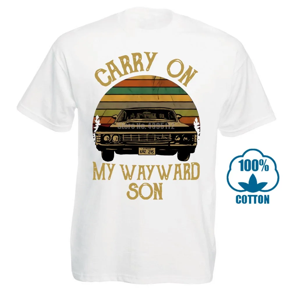 Белый Сверхъестественное Винтажная Футболка Carry On My wayard Son Dark Heather для мужчин Сделано в США - Цвет: Белый