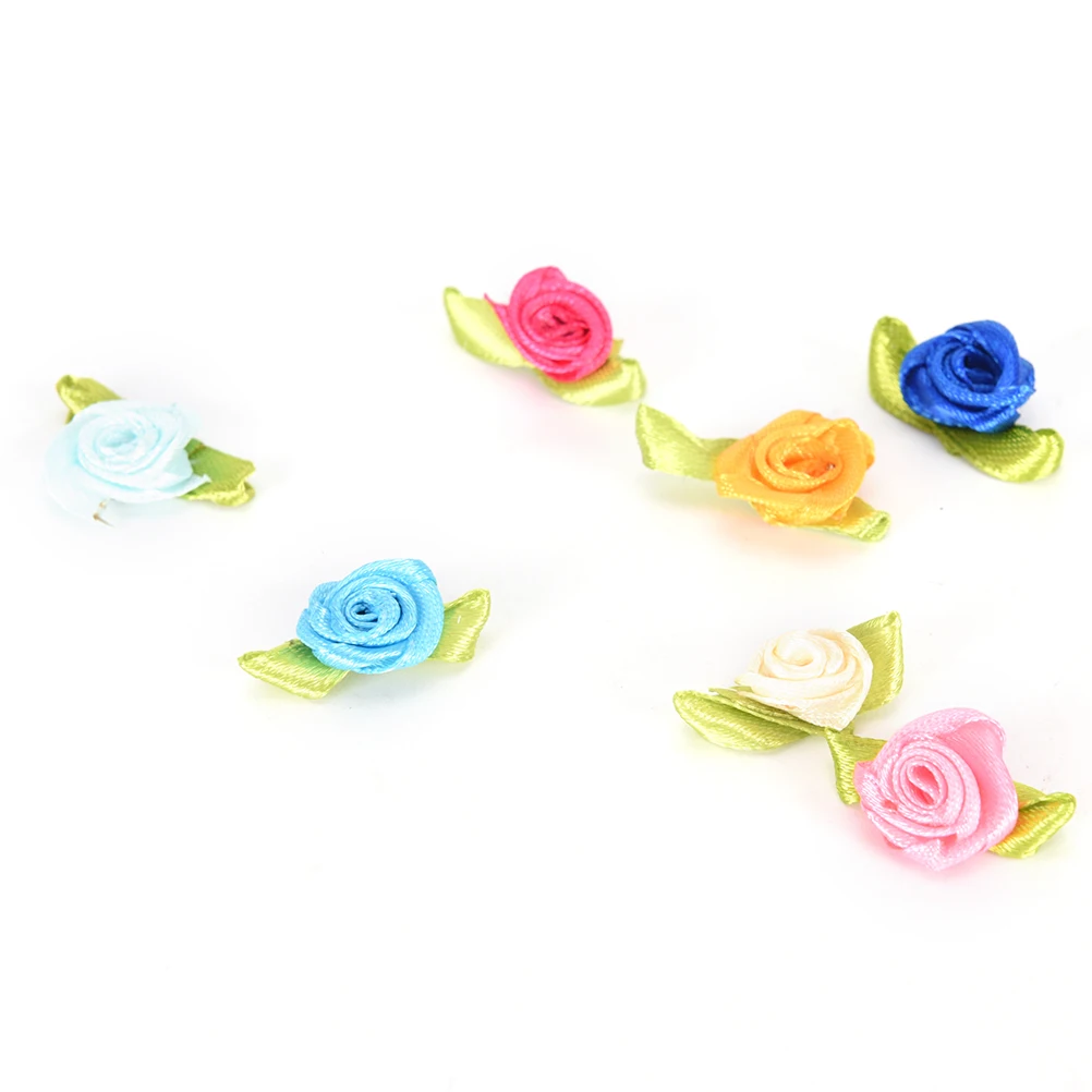

100Pcs Mini Rose Flowers Satin Rose Head Small Mixed Colors Handmade Wedding Scrapbooking Decoration Sewing Supplier Accessories