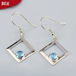 BOCAI 2021 Trendy New s925 Silver Jjewelry Topaz/Garnet/Peridot Geometric Fashion Women's Earrings