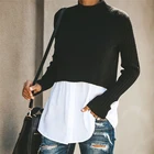 Пуловер вязаный свитер пэчворк с длинным рукавом на пуговицах женский джемпер осень-зима 2021 пикантные повседневные черные топы и блузки одежда