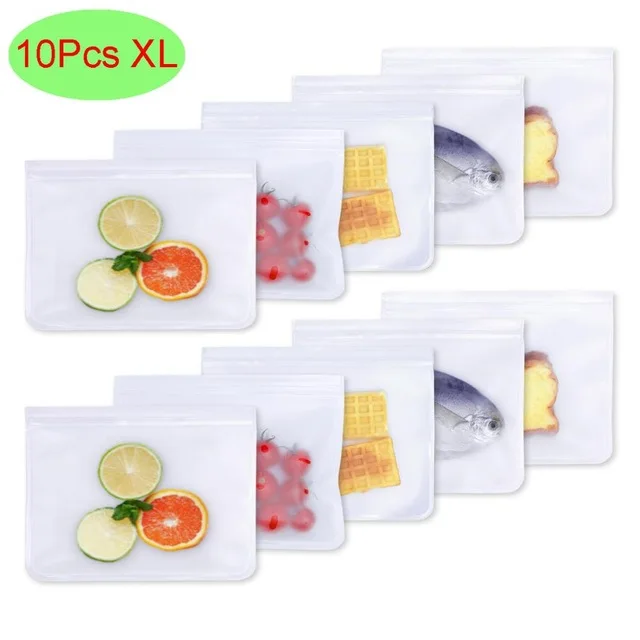 10 Extra Large Силиконовая сумка для хранения еды, многоразовая сумка-морозильник Ziplock, герметичный кухонный органайзер для фруктов, одобрено FDA, BPA бесплатно - Цвет: 10 Extra Large