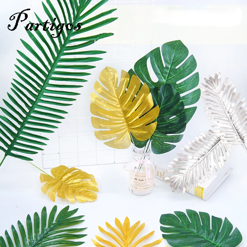 Искусственные искусственные листочки 5 шт. золотые серебряные зеленые растения