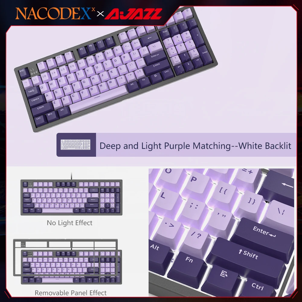 

Клавиатура Ajazz NACODEX Механическая игровая, 96 клавиш, Cherry MX PBT, со съемной магнитной панелью