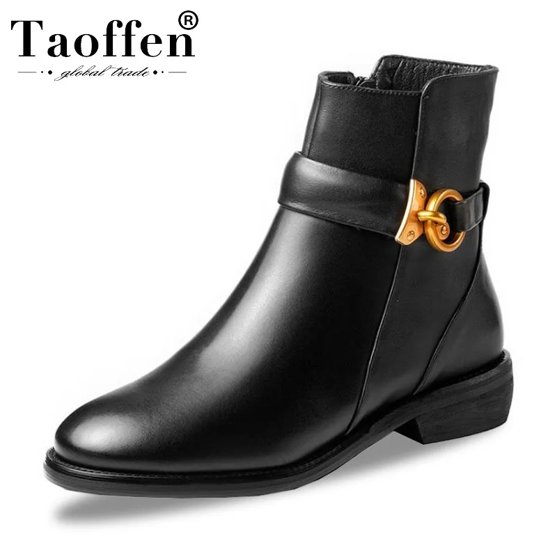 Женские зимние ботинки на плоской подошве Taoffen теплые меху из натуральной кожи с