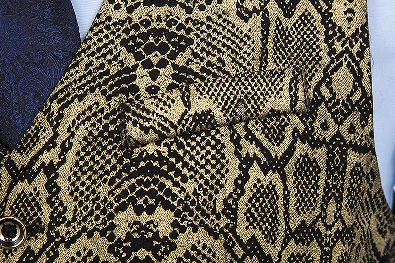 Роскошный жилет с золотым бронзовым принтом Мужской приталенный v-образным