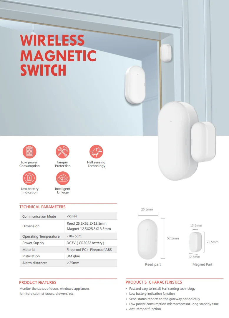 Датчик для окон и дверей Smart Life ZigBee беспроводной детектор открывания закрывания с