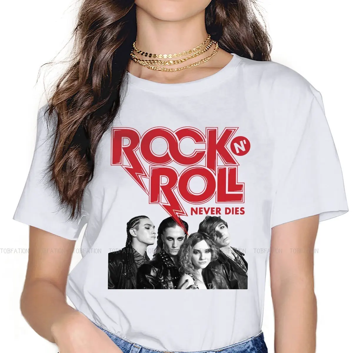 

Женская Винтажная футболка с надписью «Rock n Roll»