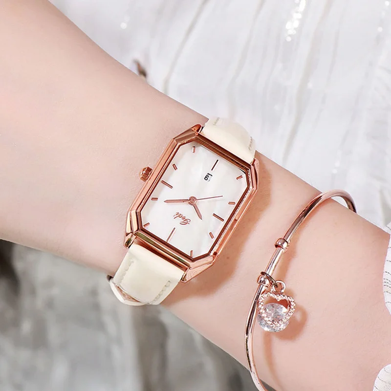 

YUNAO Live Explosion Style Fashion Ladies Watch Trend Simple Casual Belt Calendar Women's Quartz Waterproof Watch 2021 New