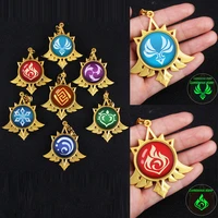genshin impact metal luminous keychain cosplay anime eye of original god key chain bag pendant key ring fans gift