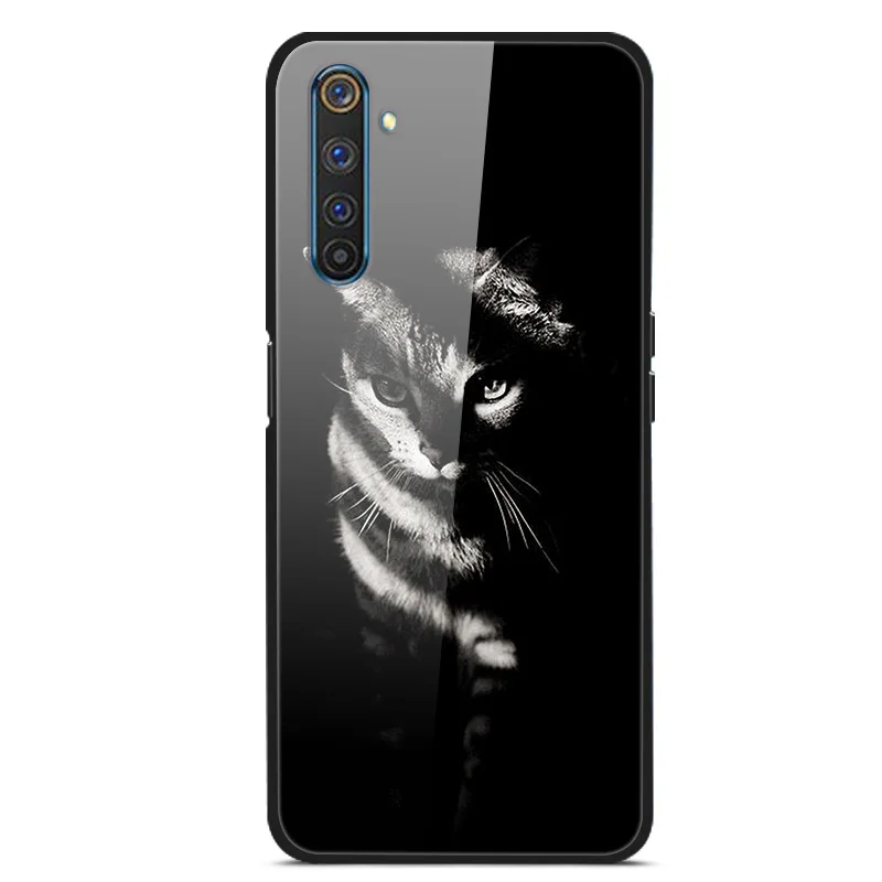 

For Realme 6 Phone Case Tempered Glass Back Cover With Black Silicone Bumper Series 1