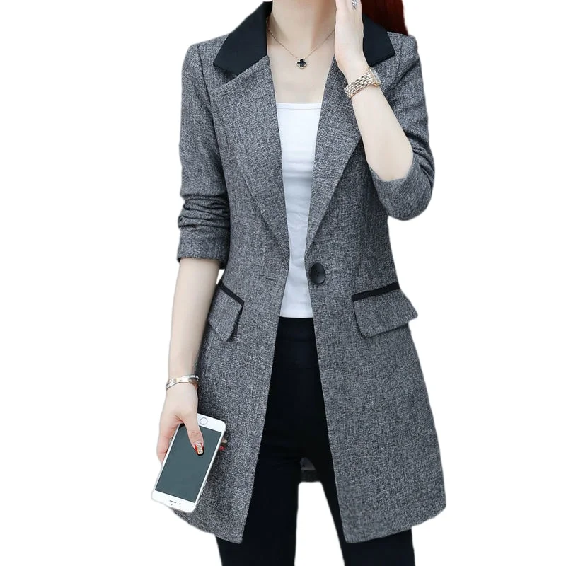 

Women's plus size spring and autumn jacket new style 2021 all-match jacket casual mid-length suit jacket women