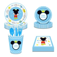 blue boy kids cartoon mouse baby shower party theme happy birthday party disposable tableware sets plates cups napkins