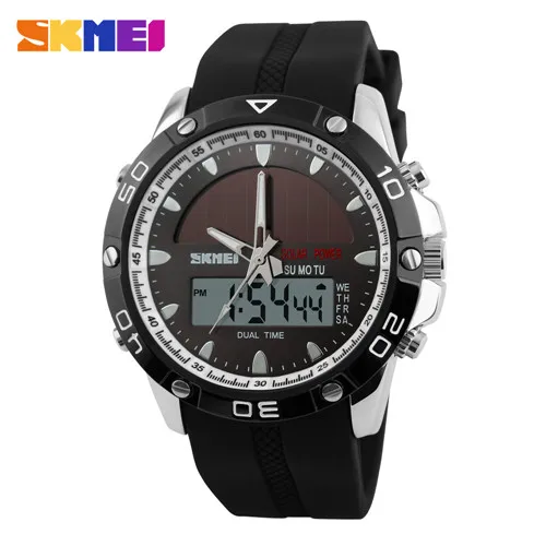Silver watch SKMEI модные спортивные мужские часы Роскошные двойной дисплей водонепроницаемые военные часы Будильник Кварцевые наручные часы Relogio Masculino - Цвет: Silver watch