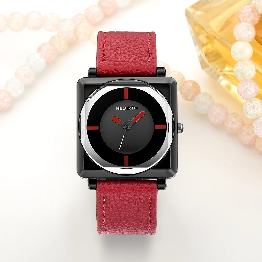 Женские наручные часы с квадратным циферблатом кварцевые кристаллами и кожаным