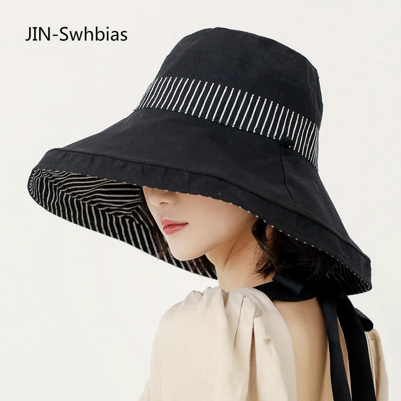 Панама женская с широкими полями летняя Солнцезащитная шляпа в полоску для