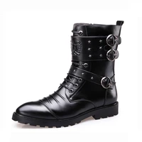 mens new fashion pu leather cowboy boots med heel keep warm motorcycle boots casual high quality mens boots zapatillas hombre