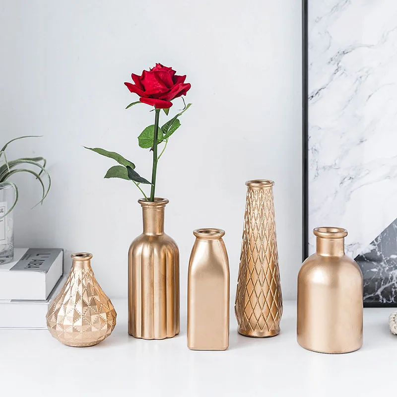 Современная ваза для цветов из золотого стекла минималистичные украшения